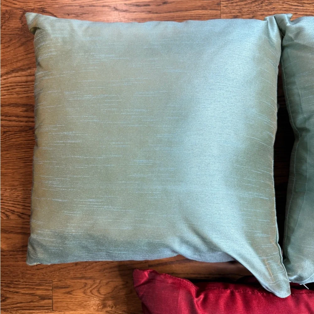 Raw Silk- Look Floral Accent Throw Pillows - Burgundy and Turquoise
